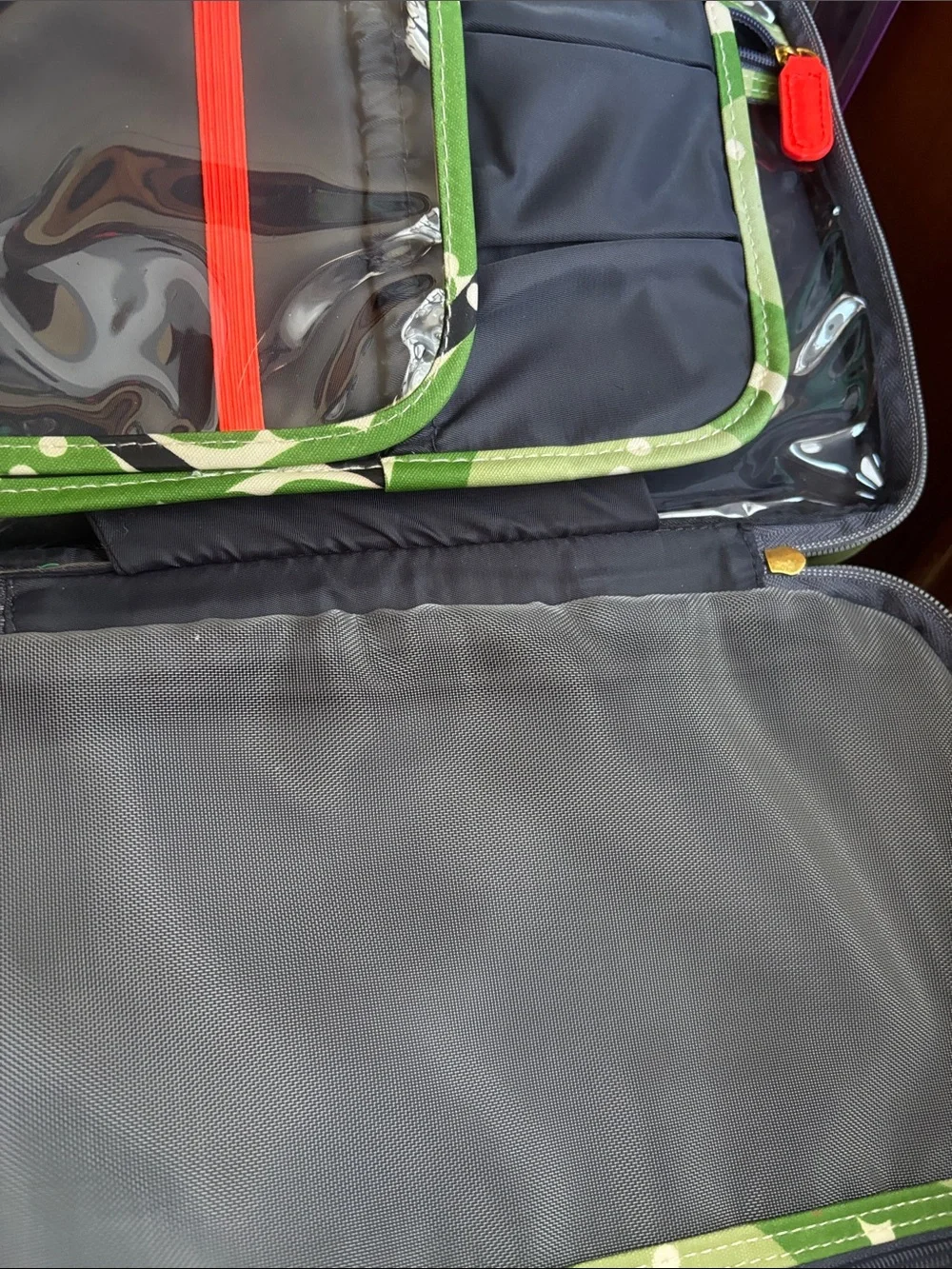 Orla Kiely Green Graphic Print Cosmetic Travel Case with Navy Accents